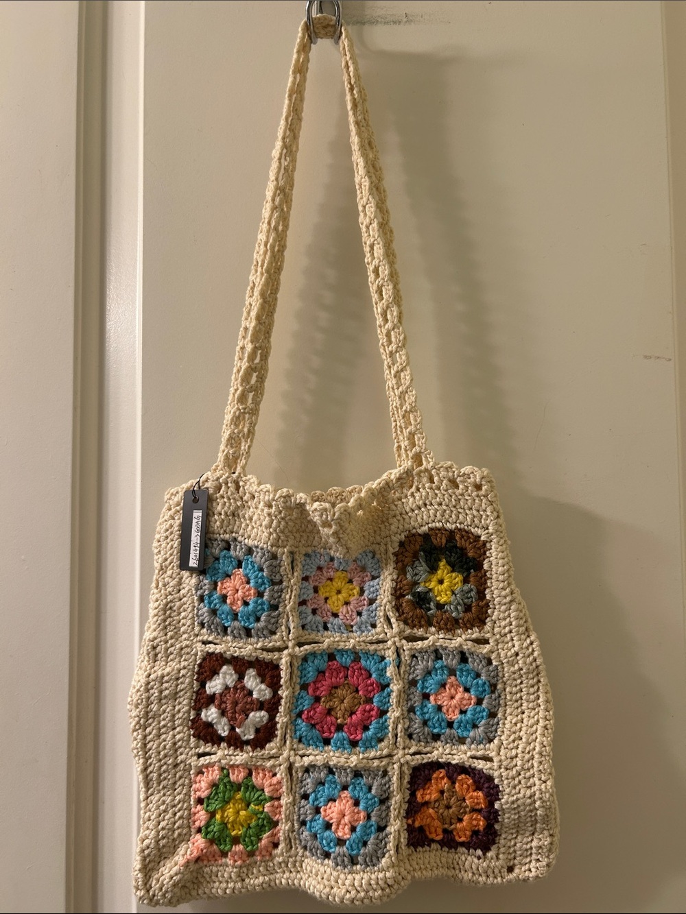 GOLDEN 4 Crochet Granny Square Patchwork Shoulder Bag with Multicolor Accents